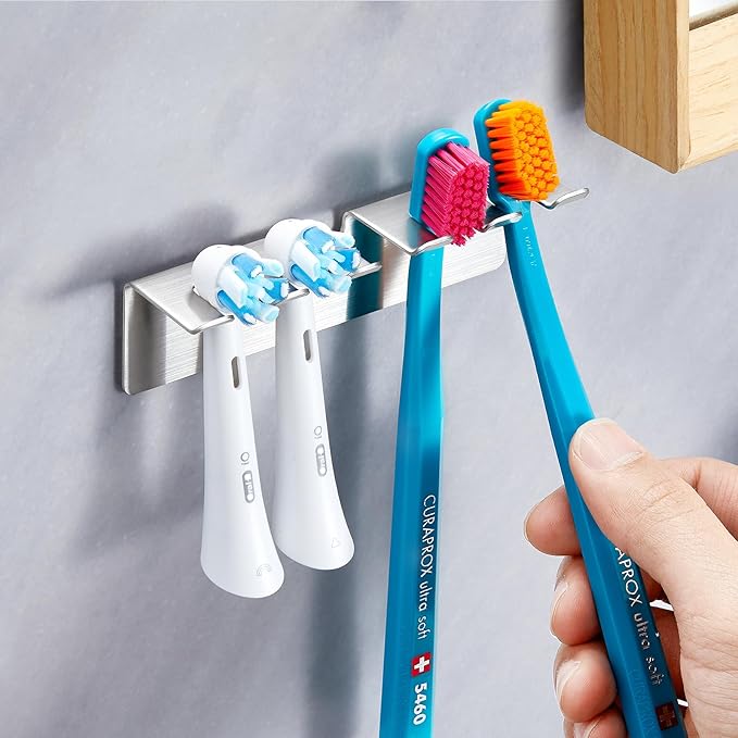 Toothbrush Holders Wall Mounted, Stainless Steel Toothbrush Holder, Electric Toothbrush Holder for Bathroom, Adhesive Toothbrush Organizer, Electric Toothbrush Head Holder, Razor Holder for Shower