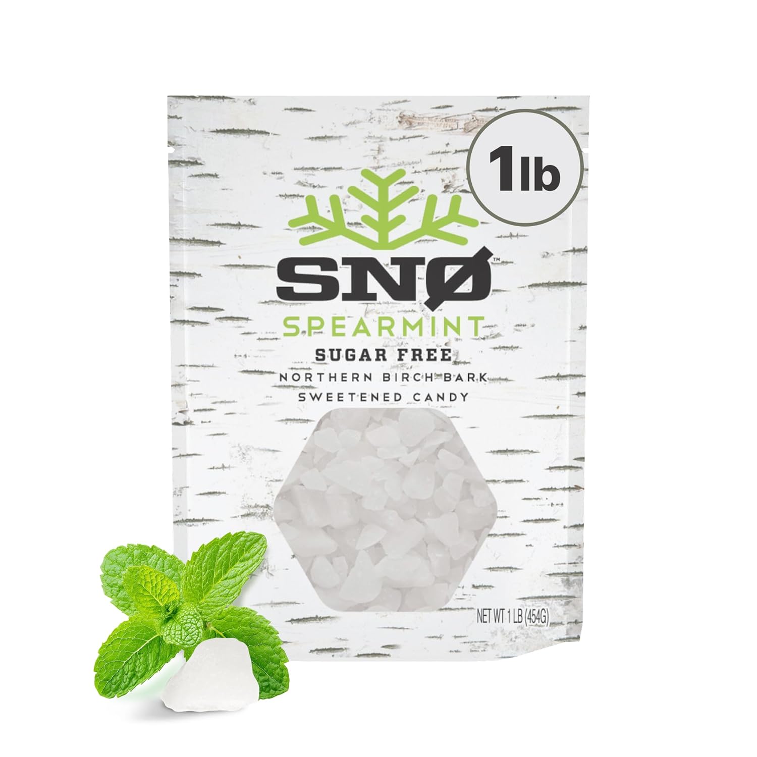 Spearmint KETO Xylitol Candy Chips - SNØ 1LB Bag - Sugar-Free Candy With Only 2 Ingredients | Low Carbs, Diabetic-Friendly, Non-GMO, Vegan, GF & Kosher | Purest candy in the world!