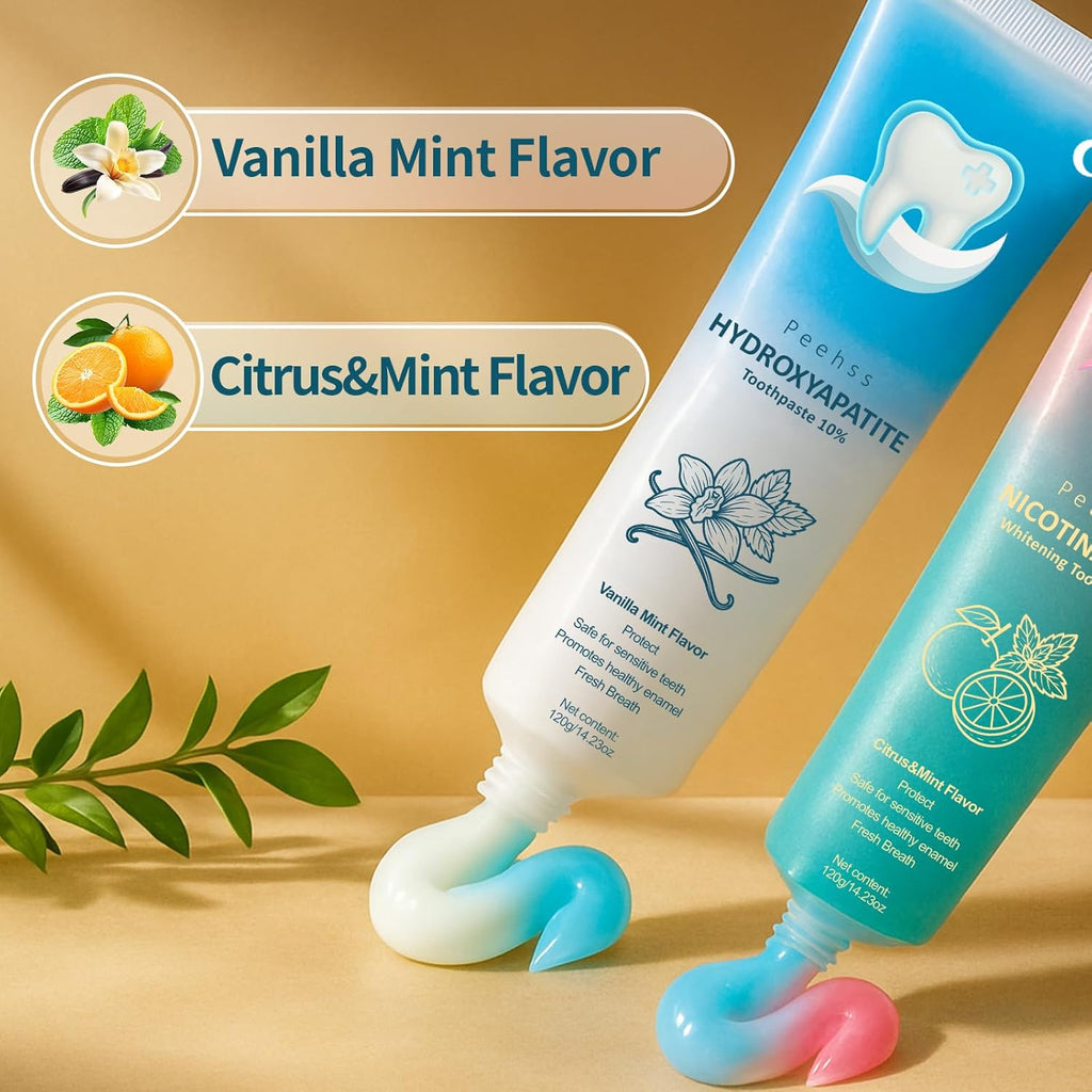 Hydroxyapatite Toothpaste 10% + Niacinamide Whitening Toothpaste, Enamel Repair & Gum Care, Nano Hydroxyapatite - Sensitivity Relief, Whitening, Fluoride-Free, Breath Freshening