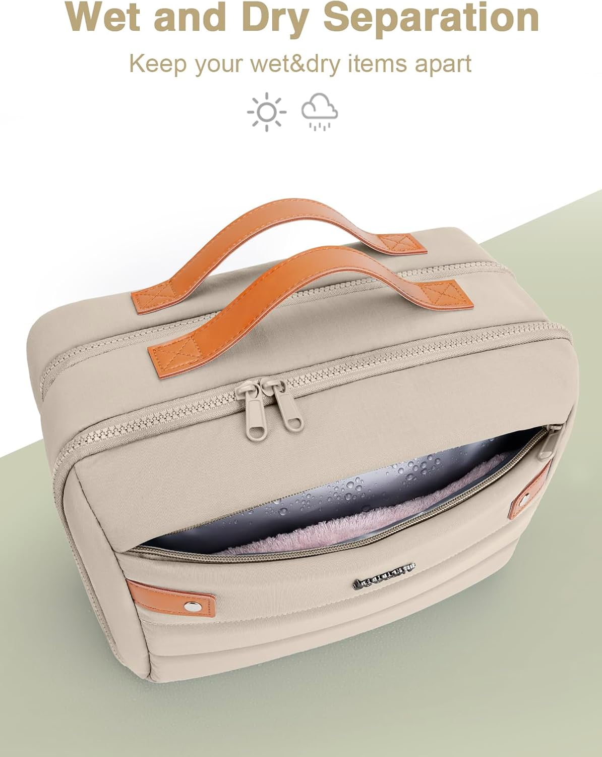 Women's Hanging Toiletry Bag, Waterproof Travel Cosmetic Organizer with Jewelry Storage, Large Capacity Makeup Case for Full-Size Skincare & Bathroom Essentials, Portable Cosmetic kit, Khaki