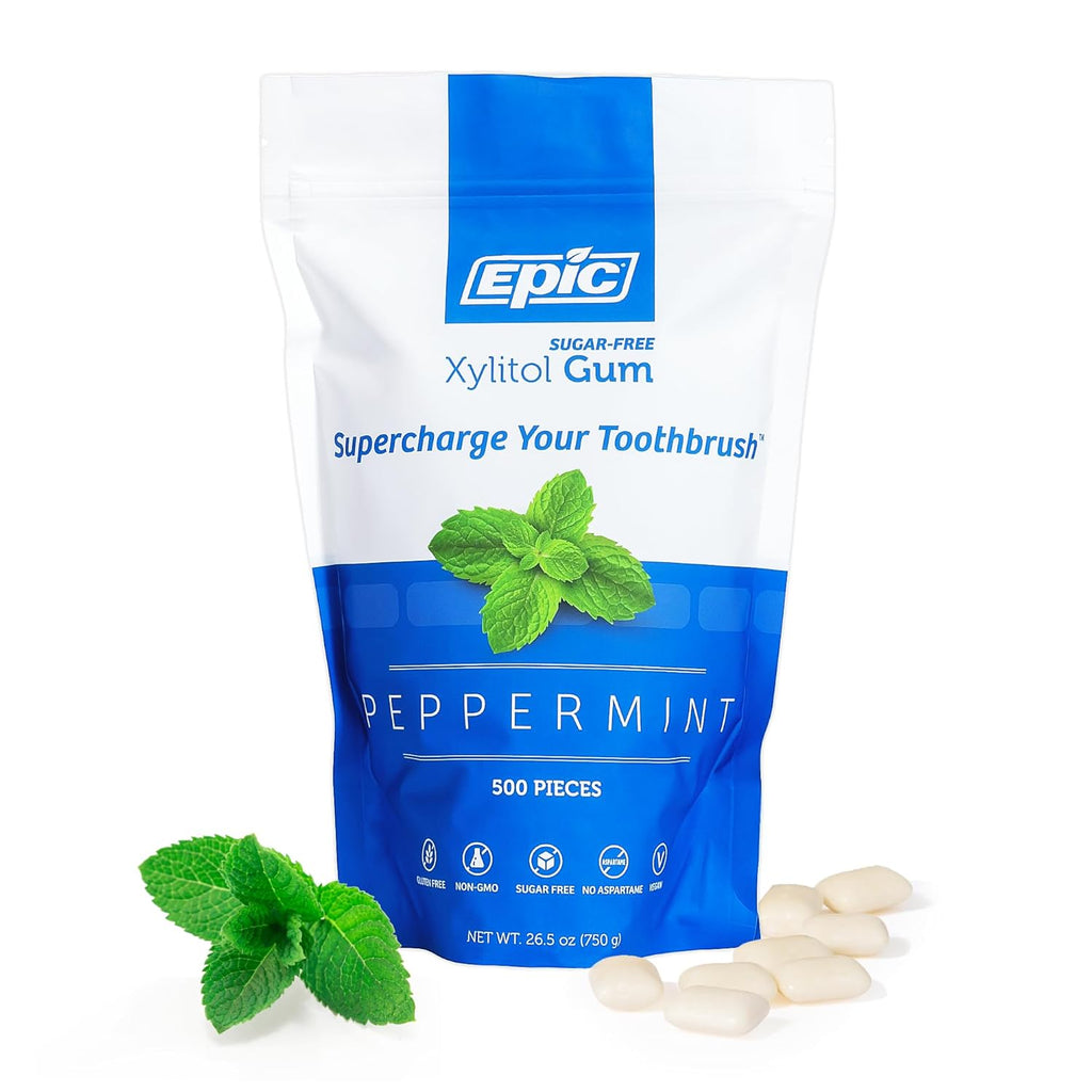 Epic 100% Xylitol Peppermint Chewing Gum - Sugar Free, Aspartame Free Dental Gum - Supports Oral Health & Fresh Breath