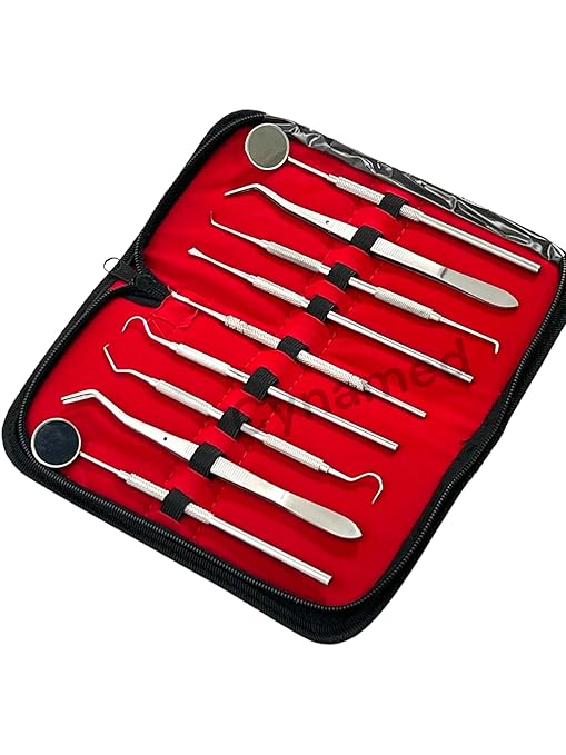 Premium Dental Tools, Plaque Remover for Teeth, Professional Hygiene Cleaning Kit,Stainless Tooth Scraper Plaque Tartar Remover Cleaner,Dental Pick Scaler Oral Care Tools Set (Set of 9 with CASE)