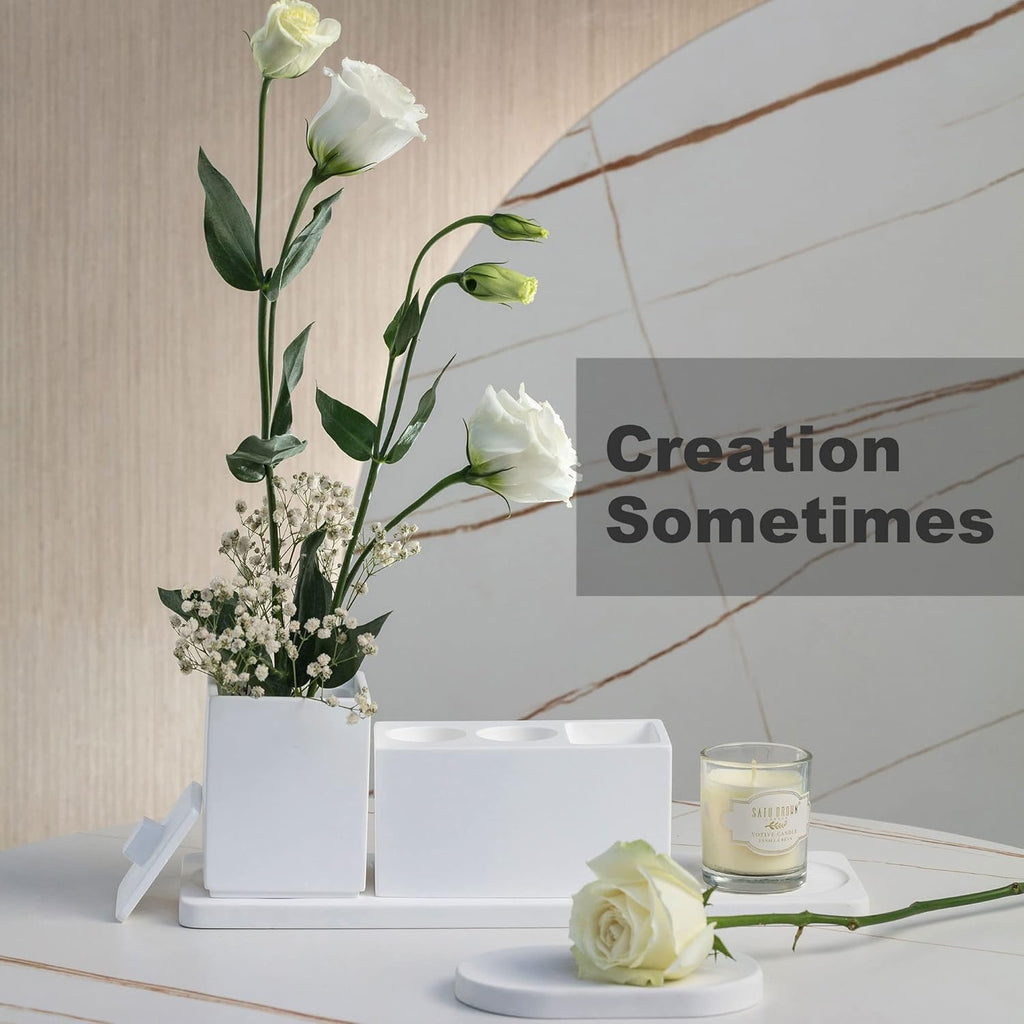 Ceramic Toothbrush Holders for Bathrooms, White Bathroom Accessories Diatomite, Electric Toothbrush Holder Countertop with Toothbrush Holders, Soap Dish Set