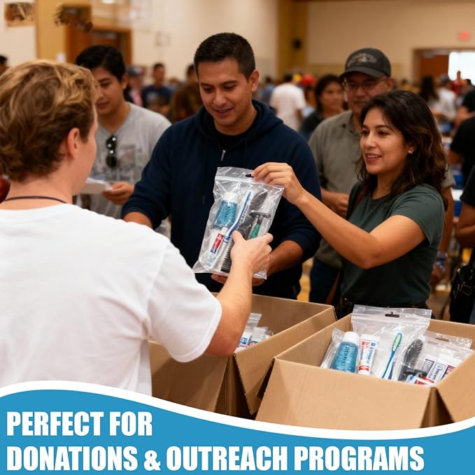 10 Pack Travel Hygiene Kits, 8-in-1 Personal Toiletry Kit -Toothbrush, Toothpaste, Comb, Flossers, Shampoo, Soap, Razor & Shaving Cream, Individually Packed for Travel, Guest Rooms,Vacation Rentals