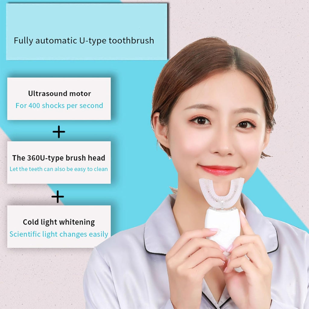 Scandinavian Smiles Electric Toothbrush, 3 Modes, 360° U-Shape Design, IPX7 Waterproof for Men and Women (White)