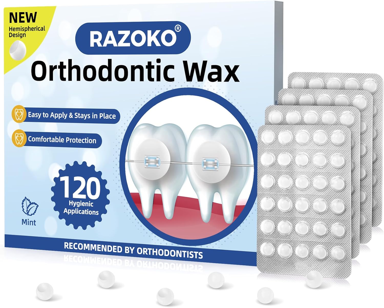 RAZOKO Orthodontic Wax for Braces Wax Dots 120 Individual Hygienic Packaging Dental Wax Mint