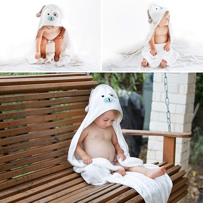Baby Towels with Hood - Soft, Absorbent Viscose Made of Bamboo, Extra Large 35 x 35 Inches, for Newborns, Infants, Boys and Girls, White