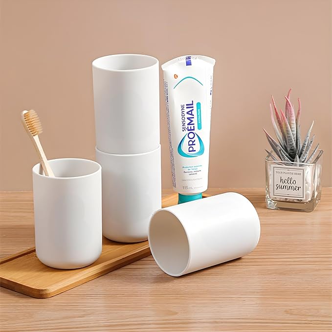 2 Pieces Plastic Bathroom Tumbler Cup Toothbrush Holder Organizer Tumbler Cups for Bathroom Vanity,300ml(White & Grey)