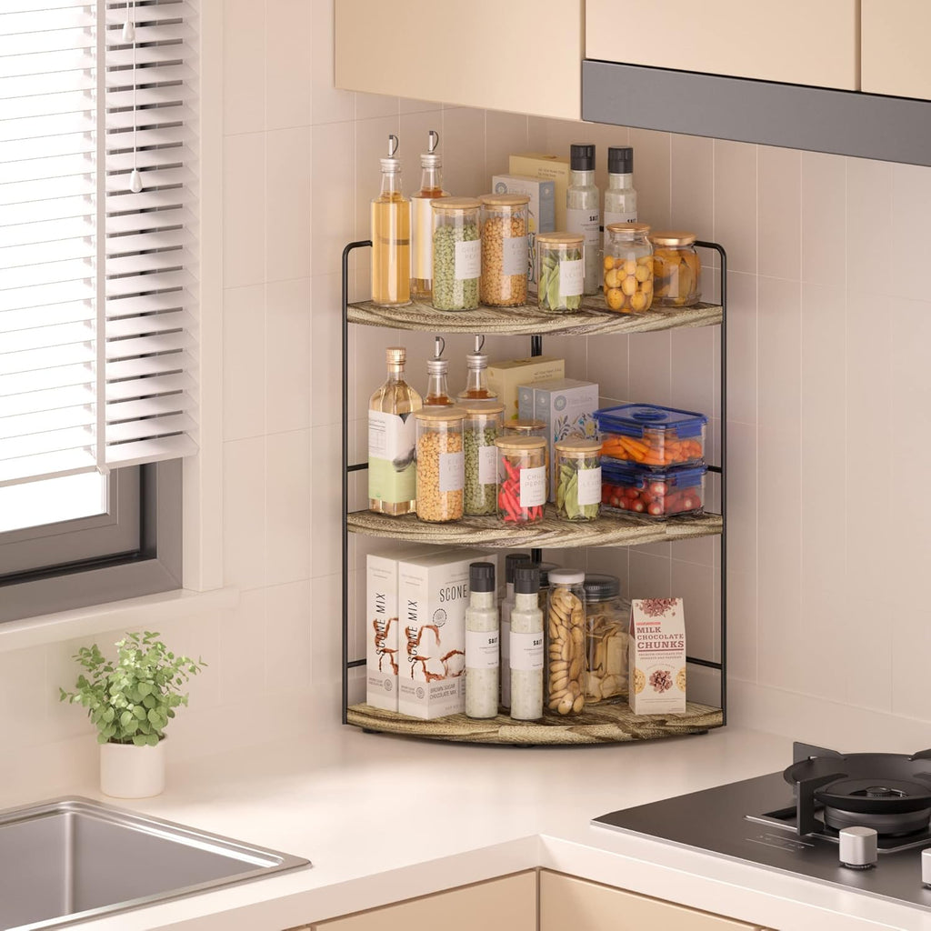 ZGO 3-Tier Bathroom Organizer - Countertop & Corner Organizer, Makeup & Skincare Storage, Kitchen Counter Shelf - Wood