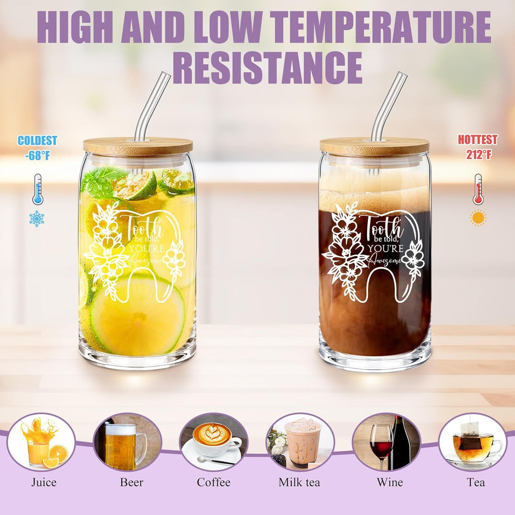 Sliner 3 Pcs Dental Hygiene Gifts Assistant Hygienist Gifts 16 oz Glass Cups Makeup Bag Teeth Stress Toy for Women Coworkers Nurse Dentist Retirement Graduation Christmas Birthday Gift(Purple)