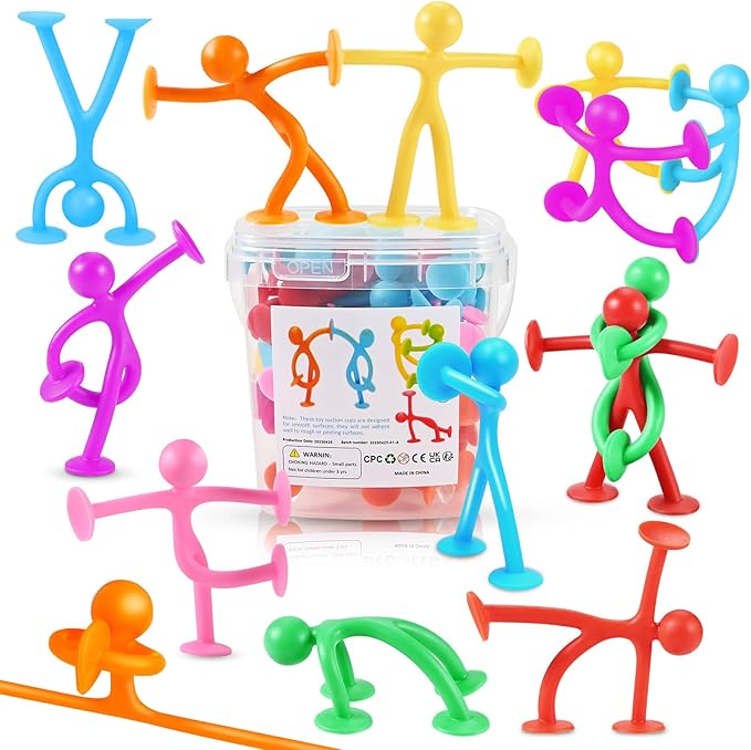 GOLDGE 28 Pack Suction Cup Fidget Toys Sensory Set - Pop, Pull & Stick Travel Sensory Toys for Kids with Autism, ADHD - Stress Relief Fidget Toy for Children Ages 3+, Assorted Colors for Boys & Girls