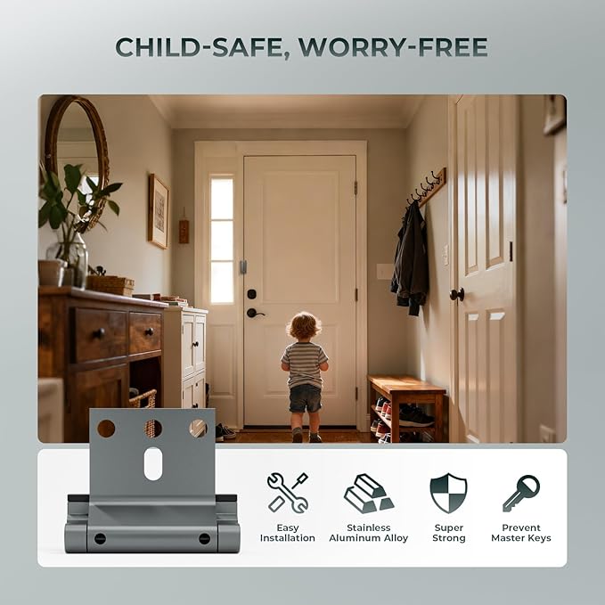 2Pack Home Security Door Reinforcement Lock Childproof, Door Lock for Kid Safety, Door Latch Stopper for Front Door Inside Top of Door, Aluminum Construction Finish