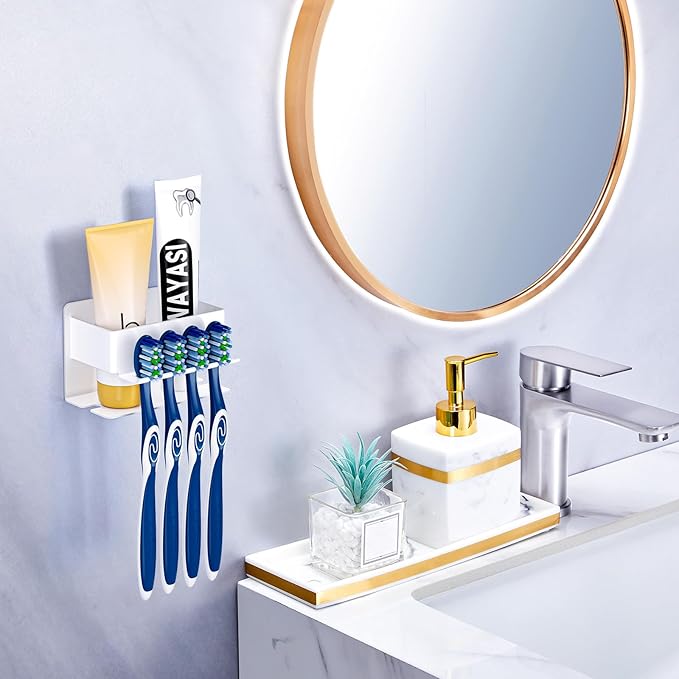 Toothbrush Head Holders, Electric Tooth Brush Head Holder, Adhesive Toothpaste Holder for Shower Bathrooms, Wall Mounted Tooth Brushing Holder Organizer Storage (White, Small)