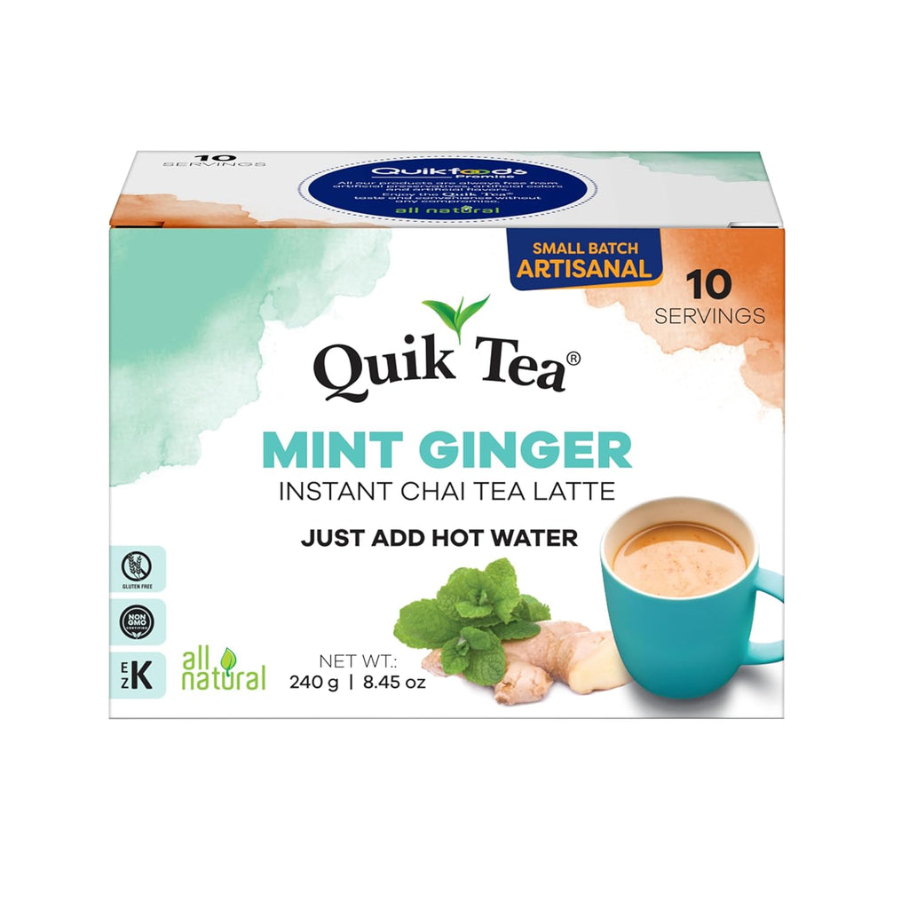 QuikTea Mint Ginger Chai Tea Latte – 10 Count, Bold Mint Ginger Flavor, No Preservatives – Just Add Hot Water