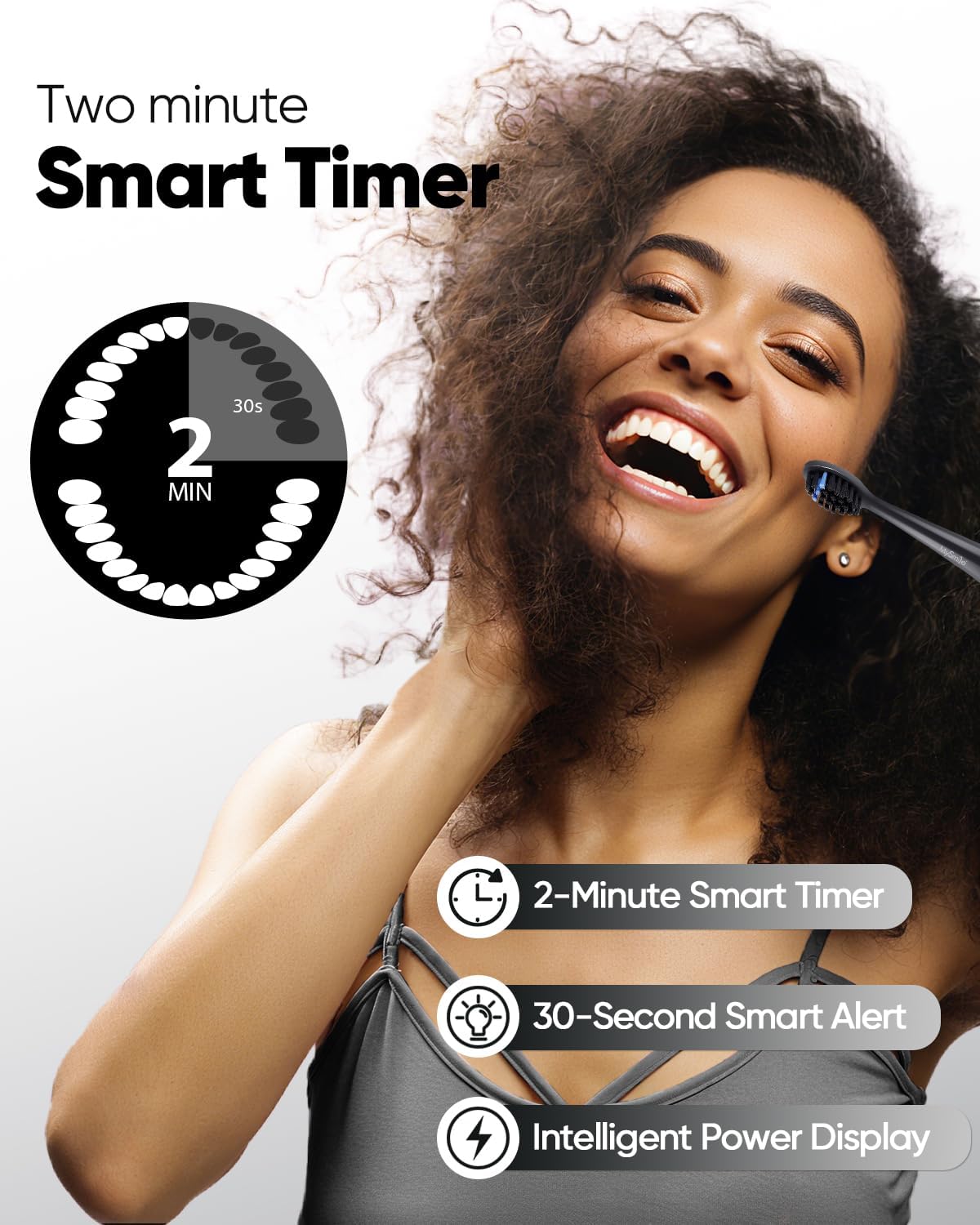 MySmile DY156 Electric Toothbrush for Adults, Rechargeable Sonic Battery Toothbrush Portable with 3 Brush Heads, 2 Mins 5 Modes Smart Timer, 45000VPM, One Charge for 60 Days – Black
