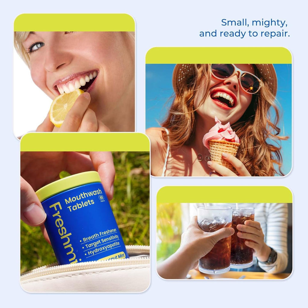 Travel Mouthwash Tablets for Sensitive Teeth & Gum Health – Fluoride & Alcohol-Free, Nano-Hydroxyapatite (NHA) & Xylitol for Bad Breath & Tooth Repair (60 Count)