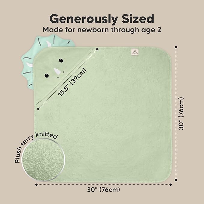 KeaBabies Hooded Baby Towel for Newborn - Viscose Derived from Bamboo Large Baby Bath Towels with Hood for Boys, Girls, Toddler, Extra Absorbent & Soft Newborn Bath Essentials (Triceratops, Petite)