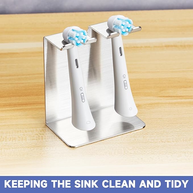 Electric Toothbrush Head Holder, Oukimly Toothbrush Holder Wall Mounted or Desktop, Metal Tooth Brush Holder, Shower Brush Head Holder, Electric Toothbrush Holder for Bathroom (Silver, Small)