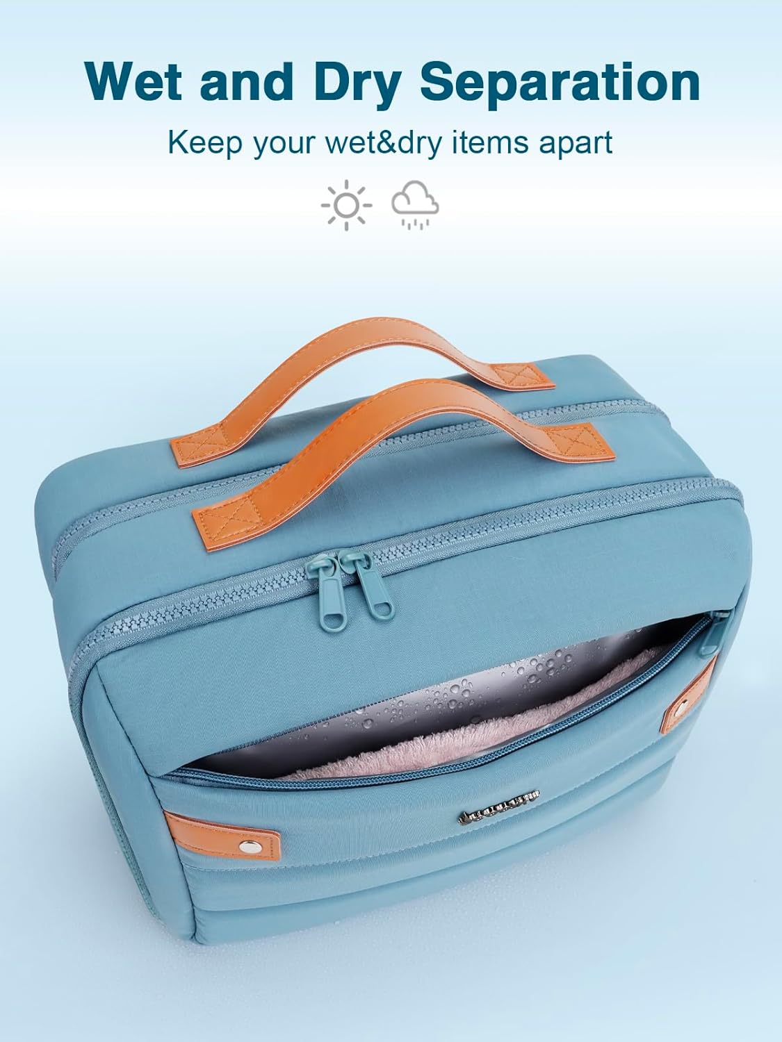 Women's Hanging Toiletry Bag, Waterproof Travel Cosmetic Organizer with Jewelry Storage, Large Capacity Makeup Case for Full-Size Skincare & Bathroom Essentials, Portable Cosmetic kit, Blue