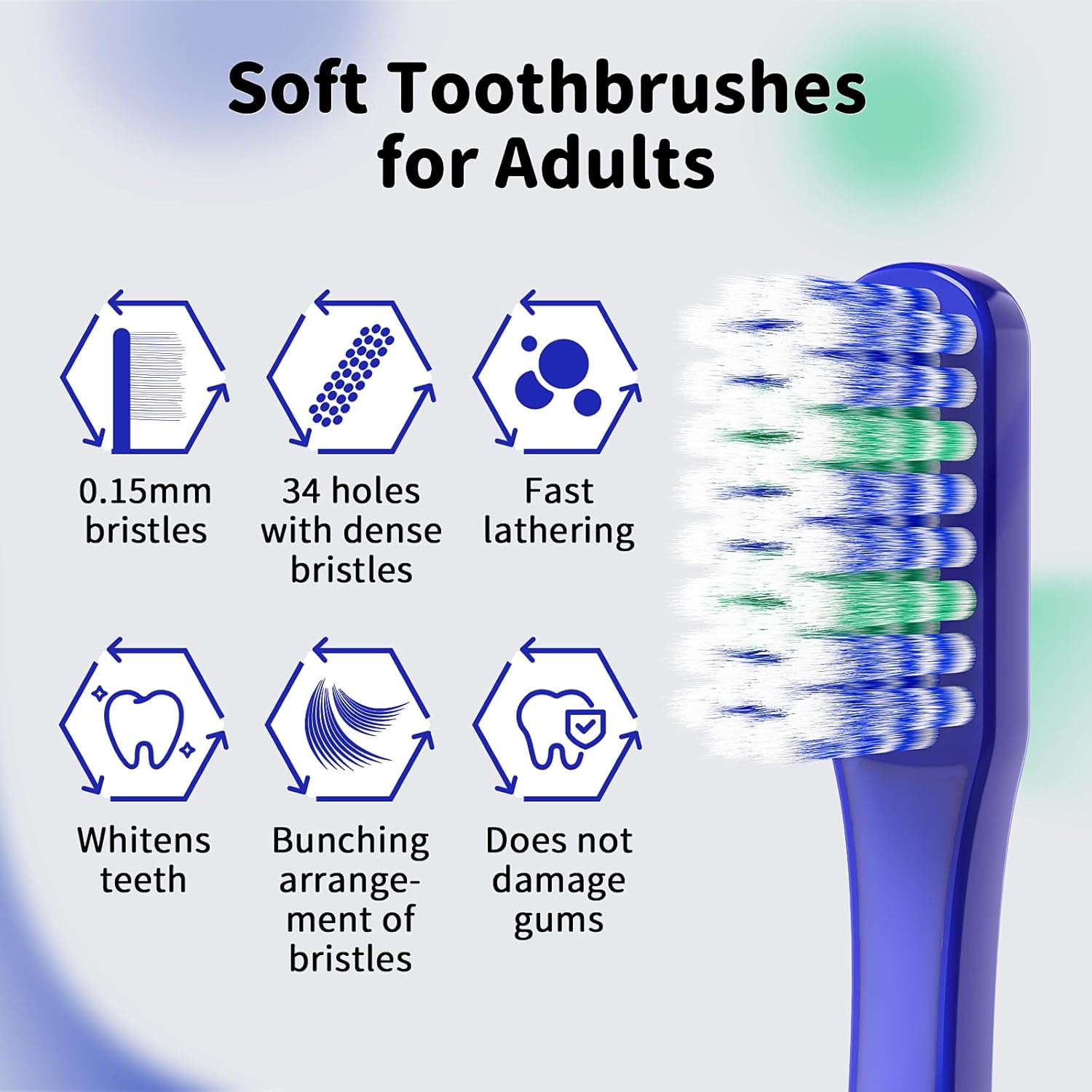 Soft MenToothbrushes with Dual Action Flossing Sprar Bristles Adult Manual Toothbrushes with Toothbrush Head Coves Helps in Teeth Whitening Remove Tea Coffee Stains (6 Count)