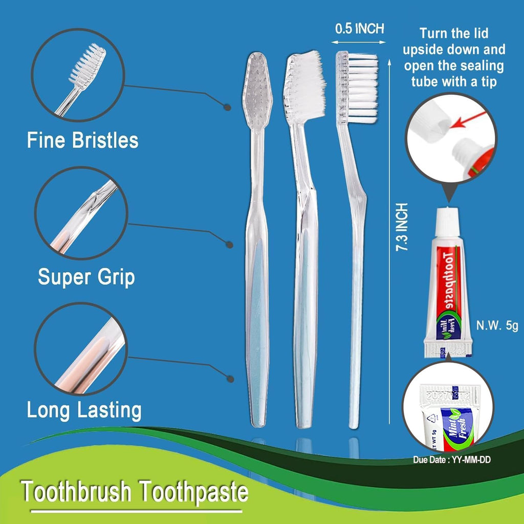 100 Pack Disposable Toothbrushes with Toothpaste Individually Wrapped, Travel Toothbrushes Bulk, Soft Bristle, 2 Colors, Travel Toothbrush Kit