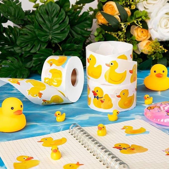 1200 Pcs Duck Stickers Cute Rubber Yellow Ducks Roll Stickers Present for Duck Birthday Meeting Favor Water Bottles Notebook Decorations