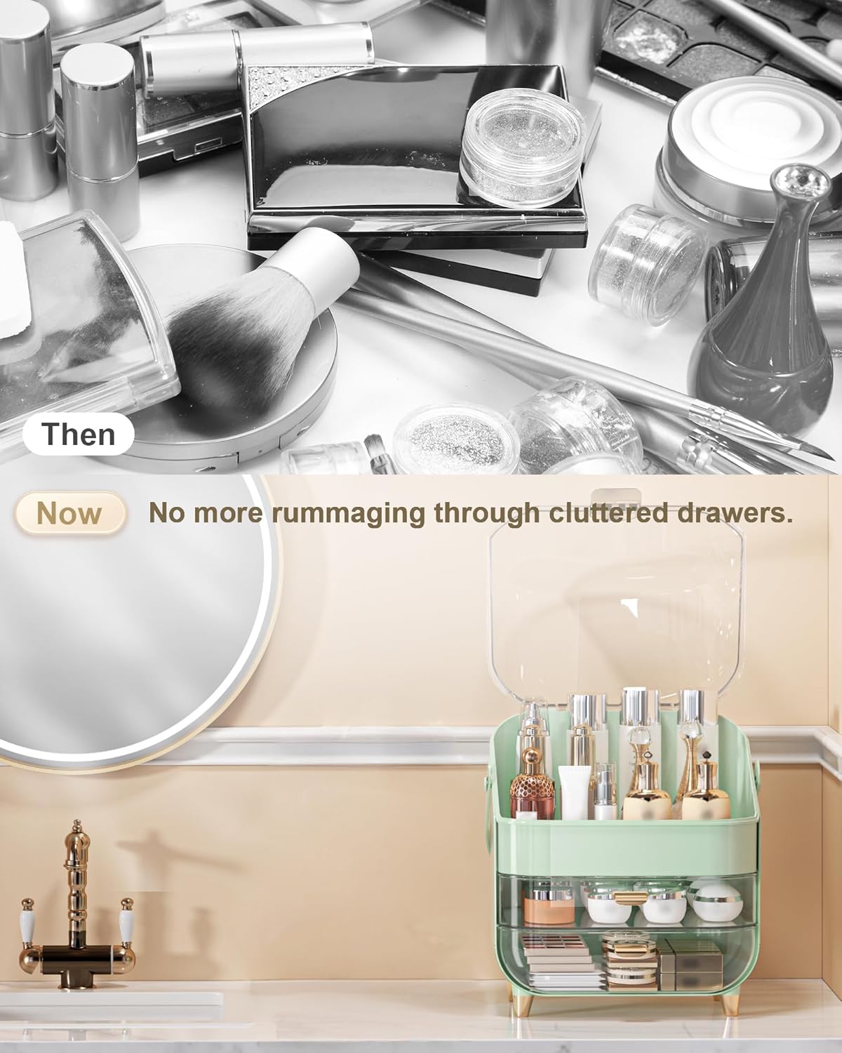 Makeup Organizer with Lipstick Holder, Skincare Organizers Storage Box Cosmetic Display Cases, Teen Girl Gifts Make up Organizers for Vanity, Dresser, Countertop, Bathroom(Green)