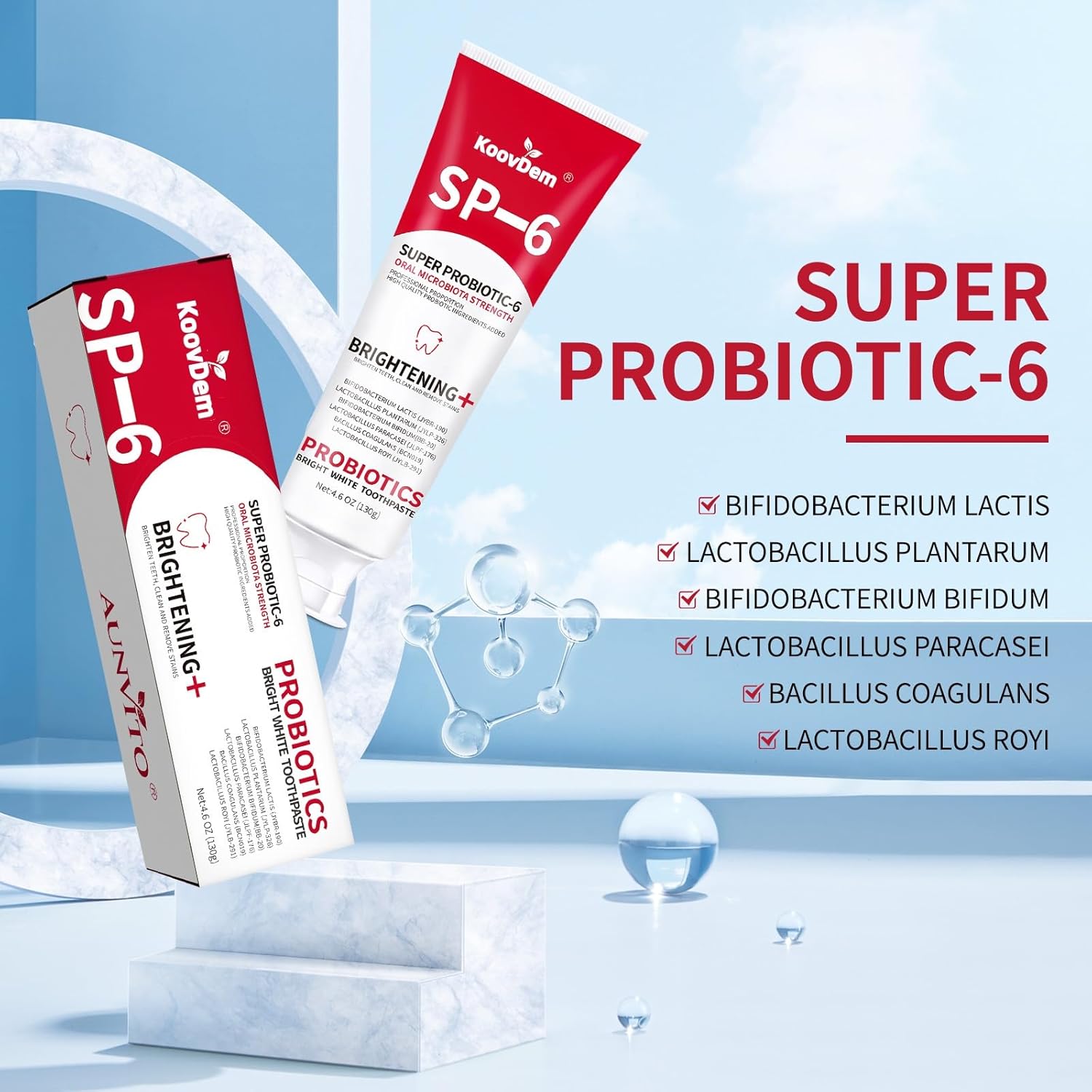 2025 New Sp-6 Probiotics Whitening Toothpaste-Fluoride-Free, Enhanced Formula with 6 Probiotics for Gum Care & Fresh Breath, Fresh Mint Flavor(2PC)（Blue+Red）