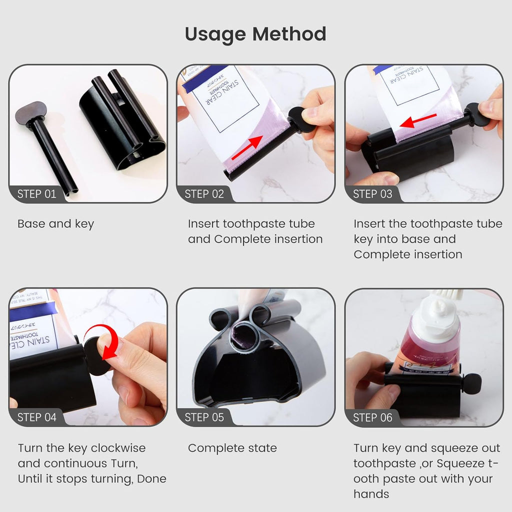 LOVEINUSA Toothpaste Tube Squeezer Dispenser, 3PCS Toothpaste Roller Squeezer Tool Metal Stainless Steel Tooth Paste Holder for Bathroom, Black