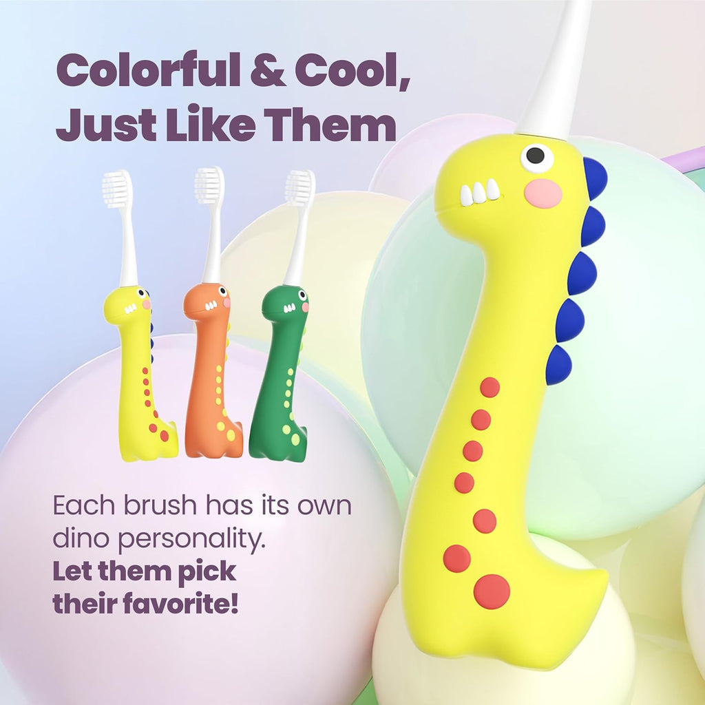 Well Before Dinosaur Kids Toothbrush, 0.12mm Soft Filament Toddler Toothbrush for Kids 6-12 Make Brushing Fun and Protect Kids Delicate Teeth (Pack of 3)