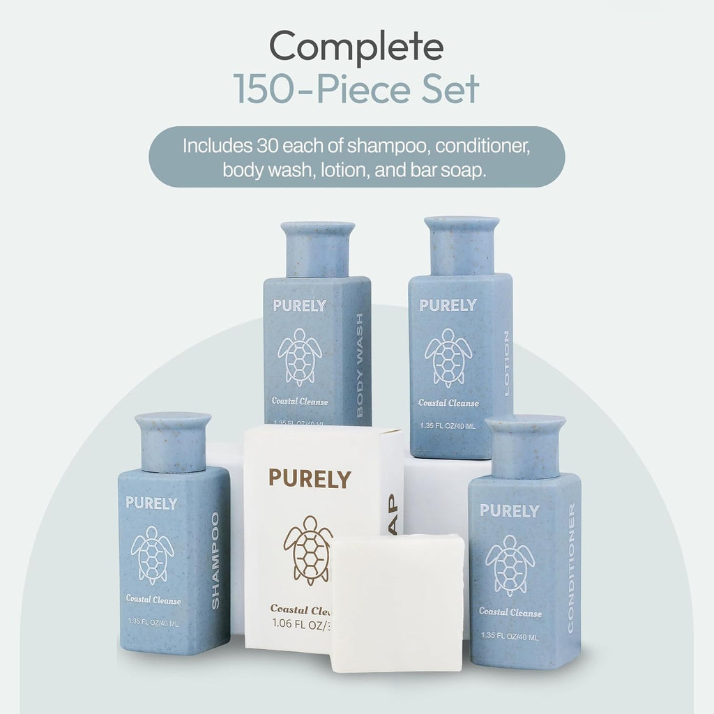 150 piece set | Hotel Soaps and Toiletries Bulk set | Airbnb Essentials for Hosts | Mini Travel Size Shampoo and Conditioner Sets | Bulk Travel Size Toiletries | Homeless Supplies Bulk Amenities