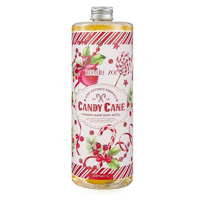 ROMIIE ZOI Christmas Foaming Hand Soap Refill- Candy Cane - Infused with Peppermint Candy Cane Aroma, Gentle & Moisturizing Formula for Home & Kitchen, 1 L/ 33.8 FL OZ