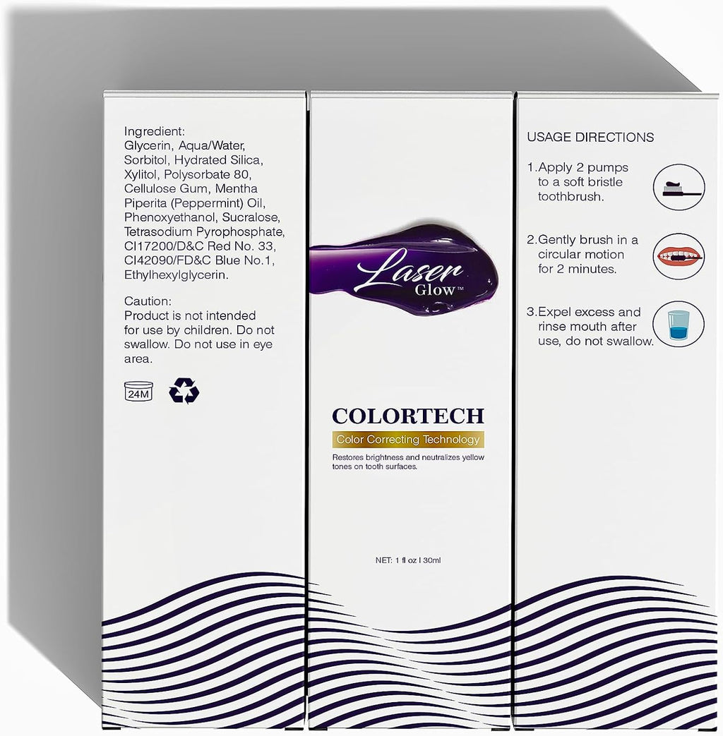 LaserGlow Purple Color Corrector Toothpaste – Health.com #1 Ranked Stain-Neutralizing Formula, Instant Teeth Brightening & Enamel-Safe Whitening, 3.4 oz Tube