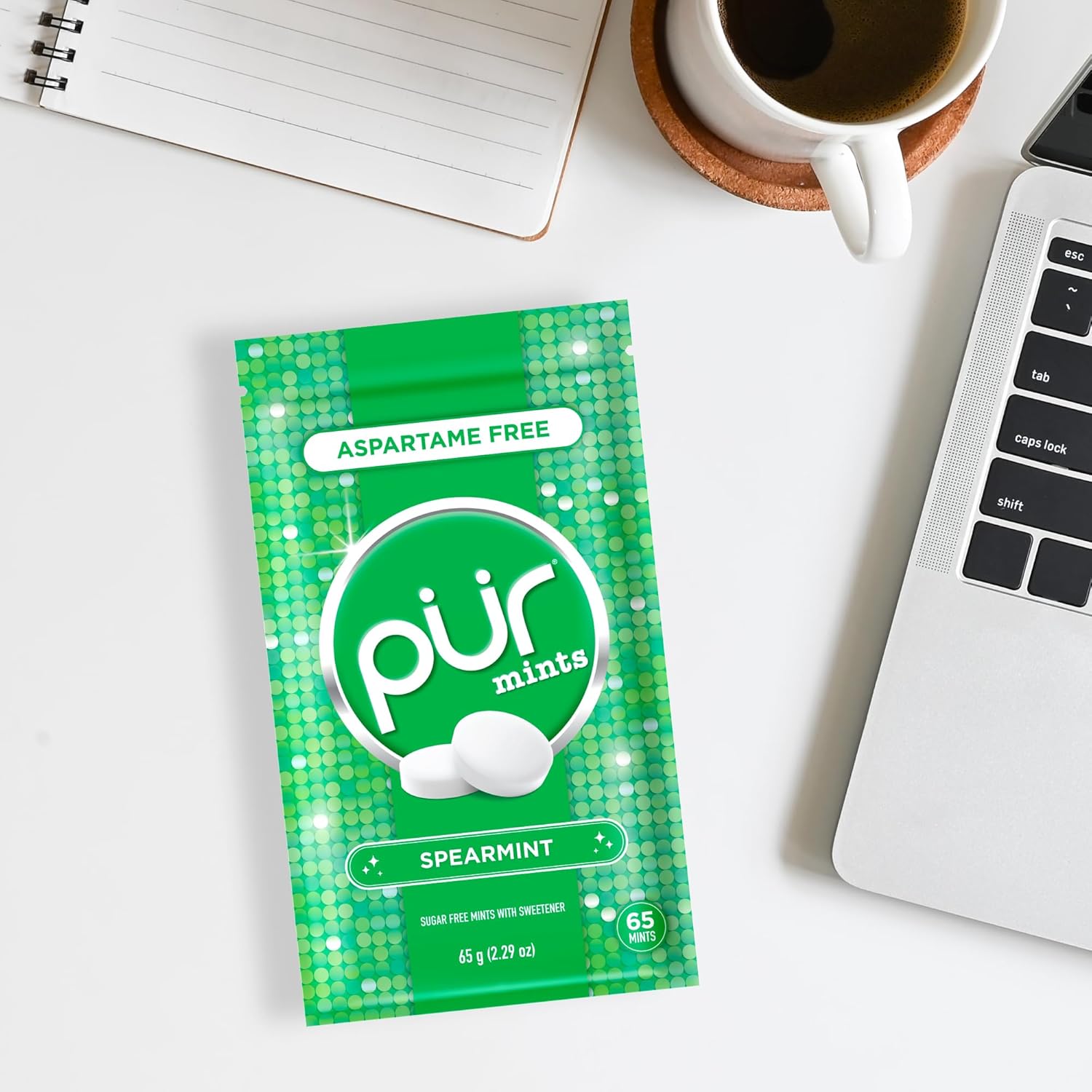 PUR Mints | Aspartame Free Breath Mints | Made with Xylitol | Sugar Free, Vegan, Gluten Free | Natural Spearmint Flavor | 65 Pieces in Re-Sealable pouch (Pack of 3)