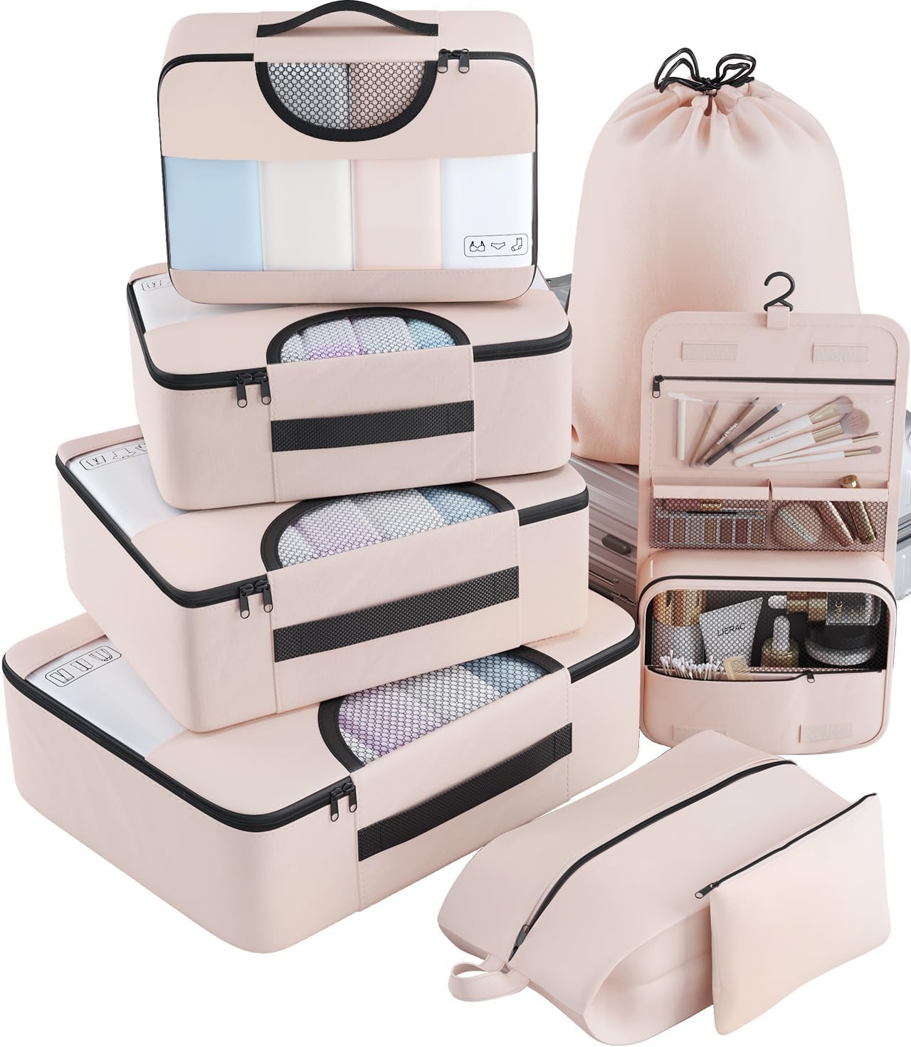 Veken 8 Set Packing Cubes, Travel Gifts for Women Mom, Carry on Suitcase Organizer Bags with Hanging Toiletry Bag and Large Laundry Bag, Travel Essentials Luggage Accessories for Cruise Ship