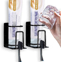HANZE Toothbrush Holder 304 Stainless Steel Adhesive Wall Mounted 3 in 1 with Toothbrush Holder Toothpaste Holder and Cup Holder for Bathroom Shower, 2 Pack(Black)
