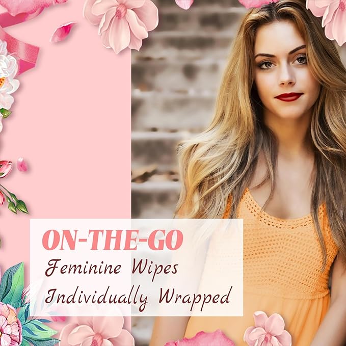 100 Feminine Wipes Flushable Travel Individually Wrapped,Travel Wipes for Women,Feminine Care Wet Wipes Travel Size Vaginal Wipes for Adult, Girl and Homeless