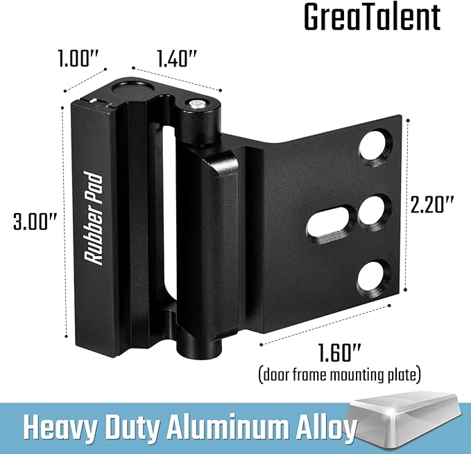 2Pack Home Security Door Reinforcement Lock Childproof, Add High Security to Home Prevent Unauthorized Entry, Aluminum Construction Finish Black