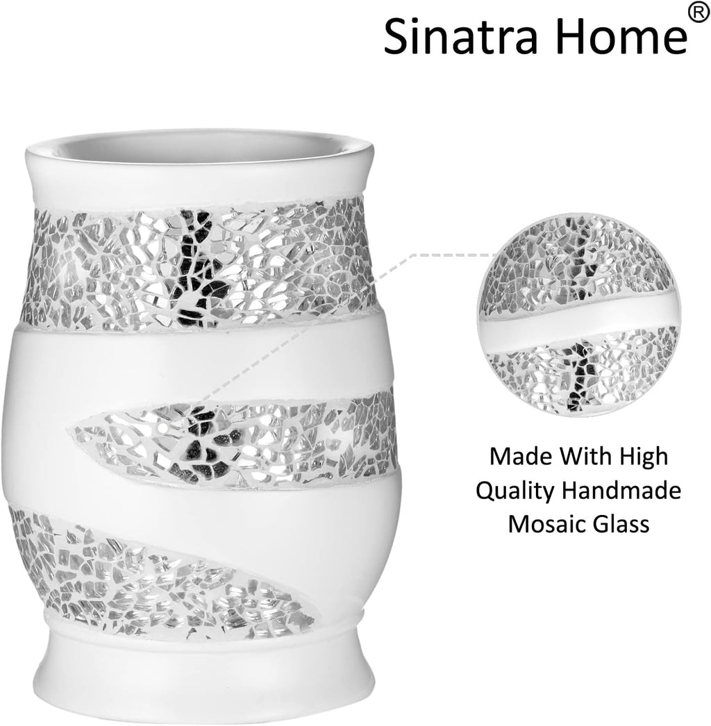 Zahari Home Sinatra Bath Tumbler Toothbrush and Toothpaste Holder Makeup Brushes Organizer, White