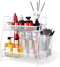 2024 upgraded Bathroom Organizer with Basket, 2-Tier Bathroom Tray for Countertop Storage Shelf, Vanity Organizer and Storage Kitchen Counter Organizers Spice Rack(White)