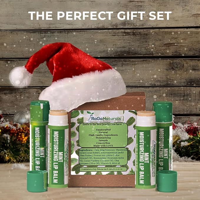 RaGaNaturals All Natural Chocolate, Lemon, Mint, Tropical Moisturizing Lip Balm, Original beeswax, Shea butter, Jojoba oil, Vitamin E and Love - 4 Tubes