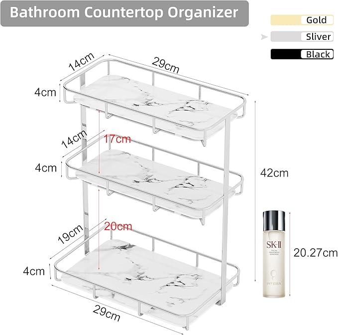 Bathroom Organizer Countertop Perfume Organizer Makeup Organizer Cosmetics Storage Display Rack Vanity Tray Dresser Stainless Steel Gold Shelf White Marble Ceramic Tray