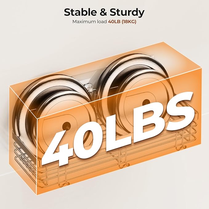 Orimade Shower Caddy with 5 Hooks Organizer for Hanging Razor and Sponge Bathroom Basket Adhesive Shower Shelf Storage Kitchen Rack Wall Mounted No Drilling Rustproof Stainless Steel - 2 Pack