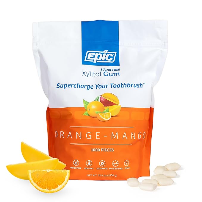 Epic Xylitol Orange Mango Chewing Gum & Fresh Fruit Mints Bundle - 1000 Pieces Orange Mango Gum & 1000 Fruit Mints - Sugar Free, Aspartame Free, Dentist-Recommended for Dry Mouth & Cavity Protection