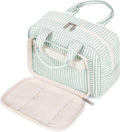 Narwey Large Travel Toiletry Bag for Traveling Women, Cosmetic Makeup Bag Make Up Organizer, Striped Travel Bag for Toiletries with Handle (Mint Green Stripe)