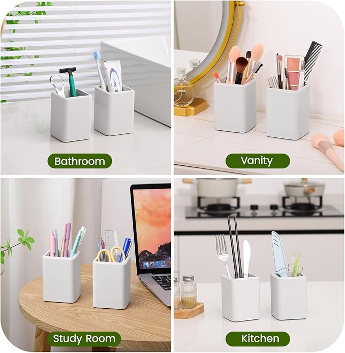 Luxspire Toothbrush Holders 2 Pack, Fast Drying Toothbrush Holders for Bathroom, Diatomite Toothbrush Cups Electric Toothbrush and Toothpaste Holder for Bathroom Countertop, Light Gray