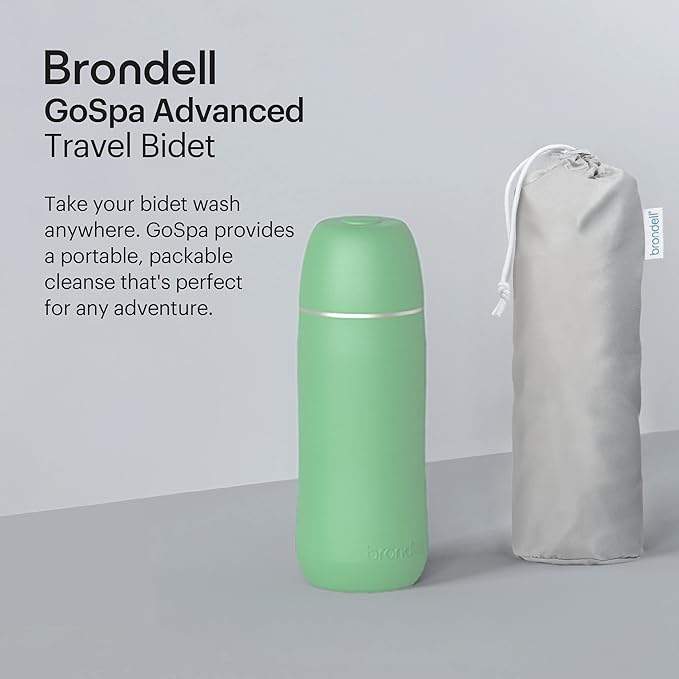 Brondell GoSpa Advanced Peri Bottle, Portable Bidet for Travel–Pop-Up Nozzle System for Postpartum & Perineal Care, Compact Bidet with Discreet Travel Bag for Convenient Storage–400mL, Green