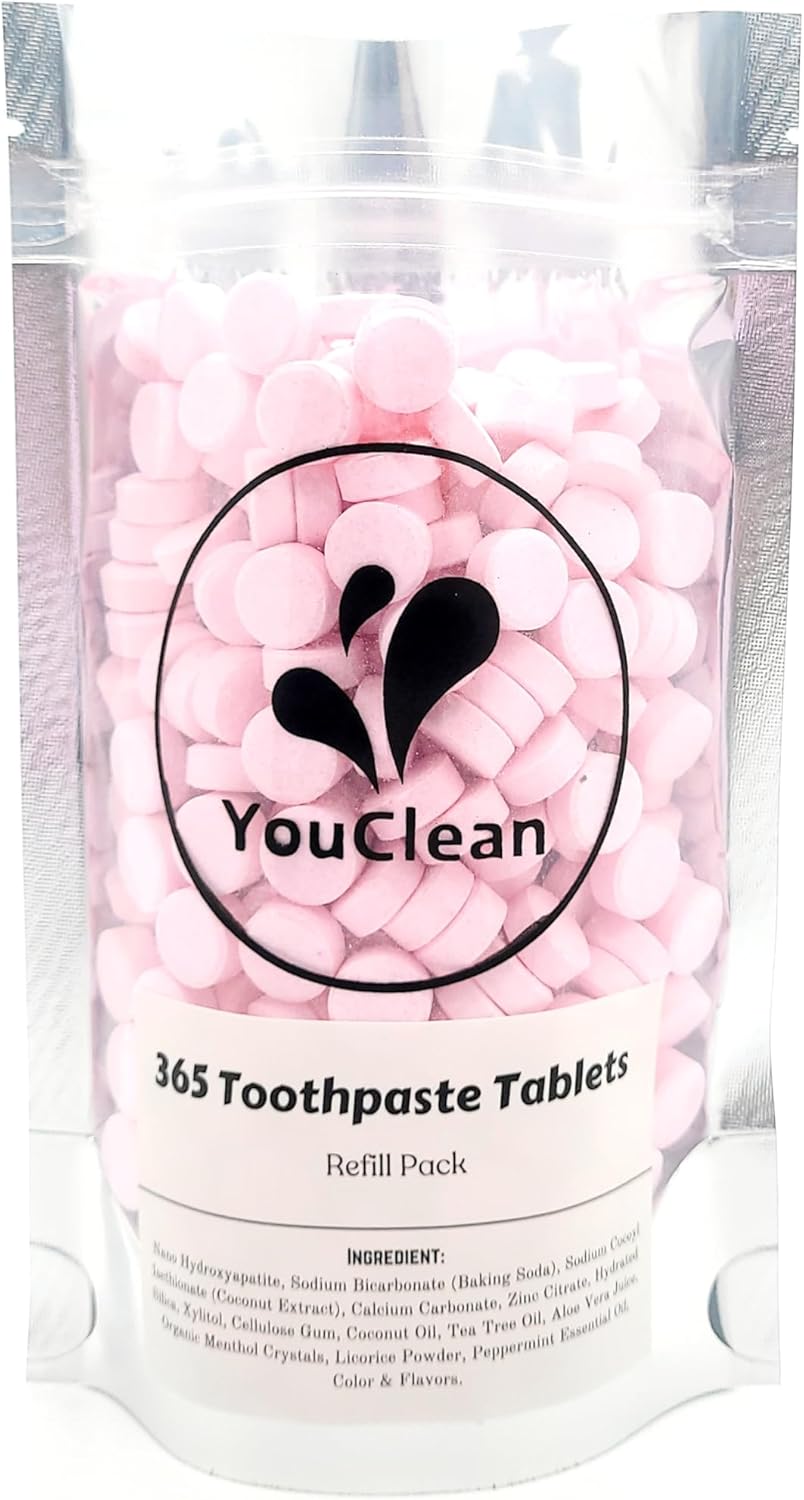 Refill Pack - 365 Toothpaste Tablets - Natural Remineralization & Whitening with Nano Hydroxyapatite - Travel or Daily Use - Fluoride Free (Raspberry)