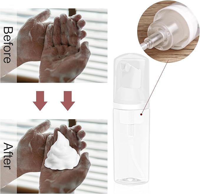 2oz Plastic Foam Pump Bottle, Empty Bottle Travel Foaming Dispenser for Hand Soap, Shampoo (8Pcs, 60ml)