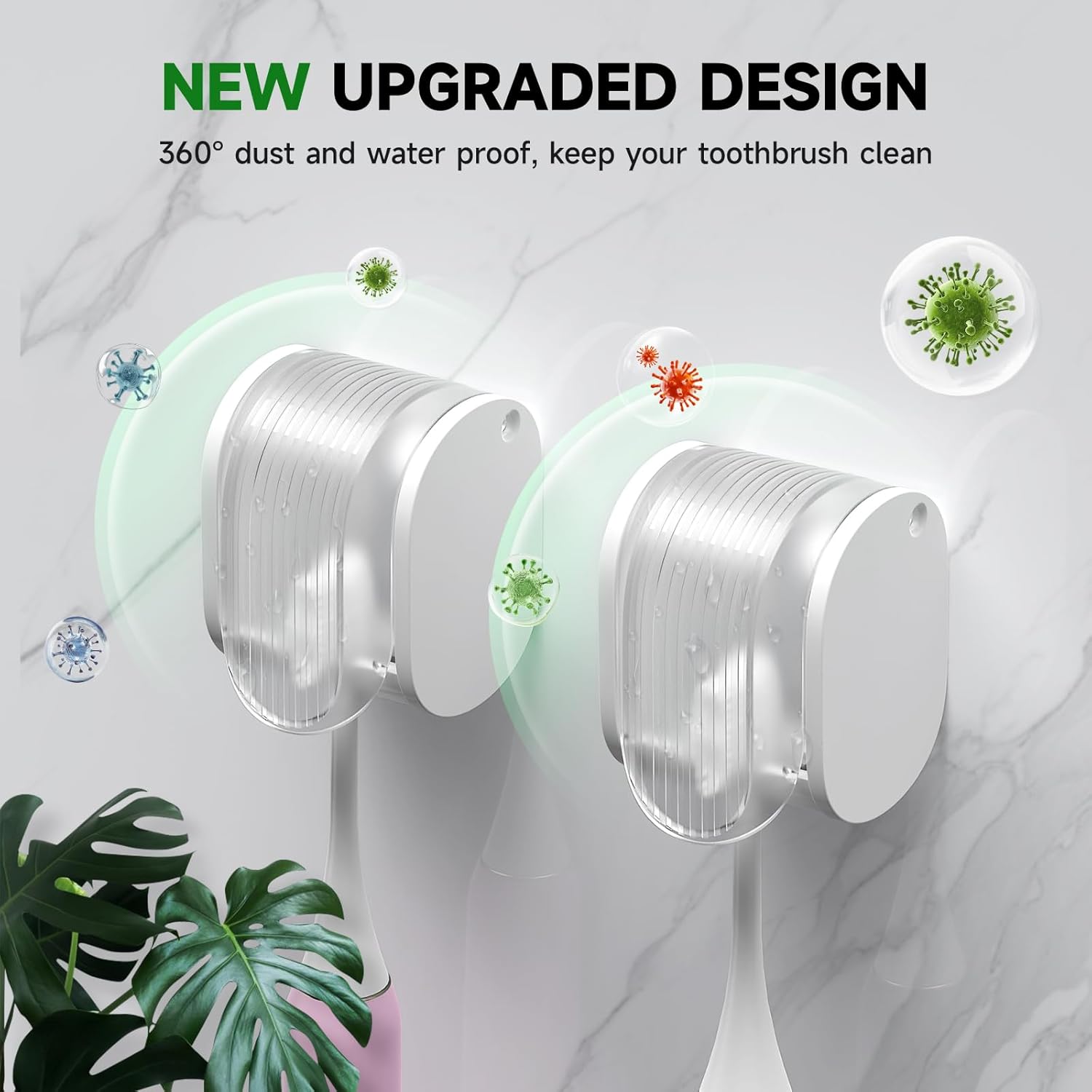 2 Pcs Toothbrush Holders Wall Mounted, Single Slot Design, Shower Self Adhesive Wall Mounted Toothbrush Holder with Cover, Waterproof and Dustproof, Suitable for Bathroom, Family, Travel (Transparent)